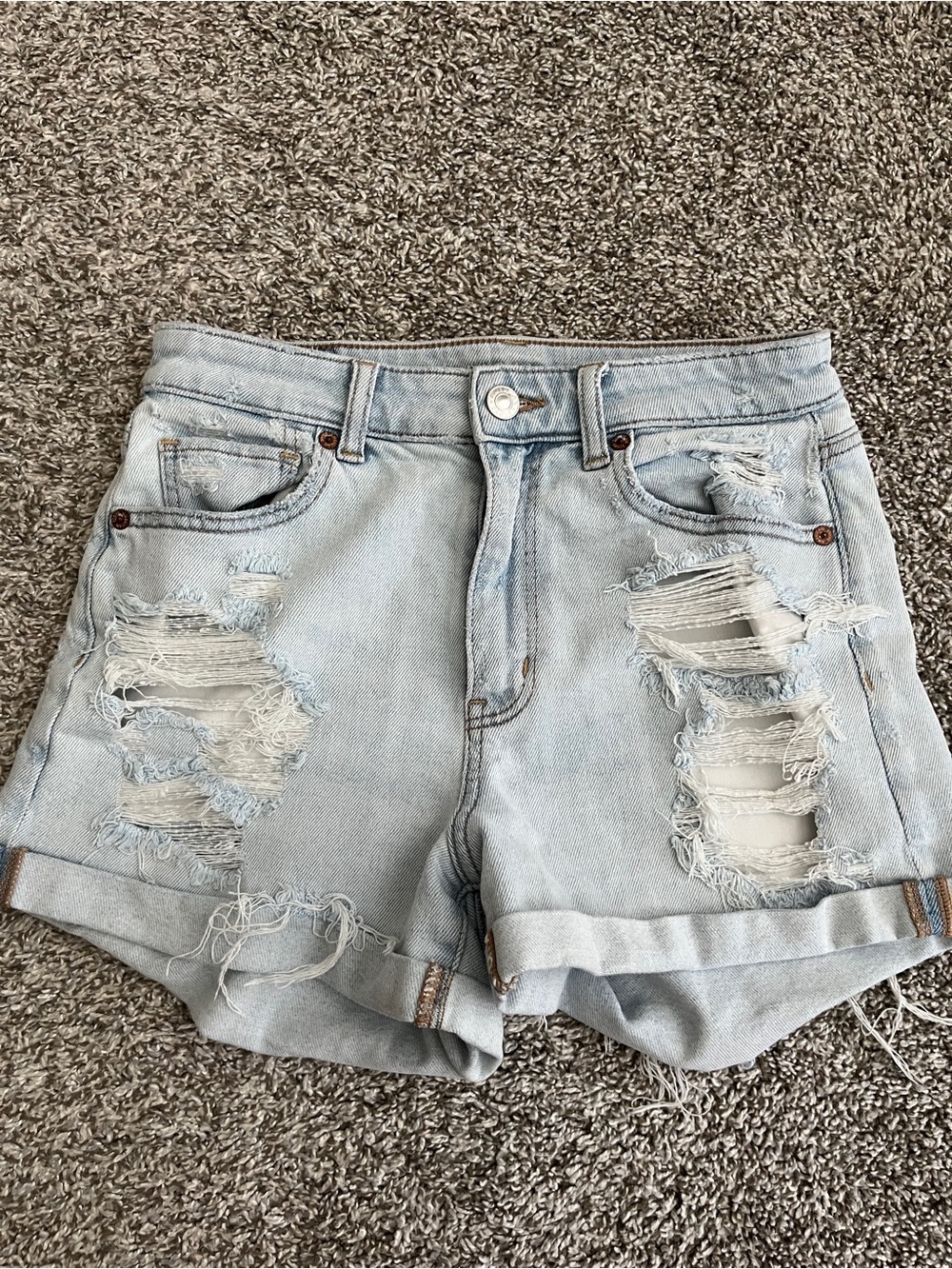American Eagle Outfitters Light Wash Distressed High Waisted Shorts